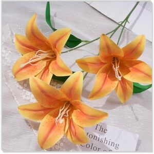 3 Pcs Fake Flowers Lily Silk Flowers‎ for Home Decorations Orange